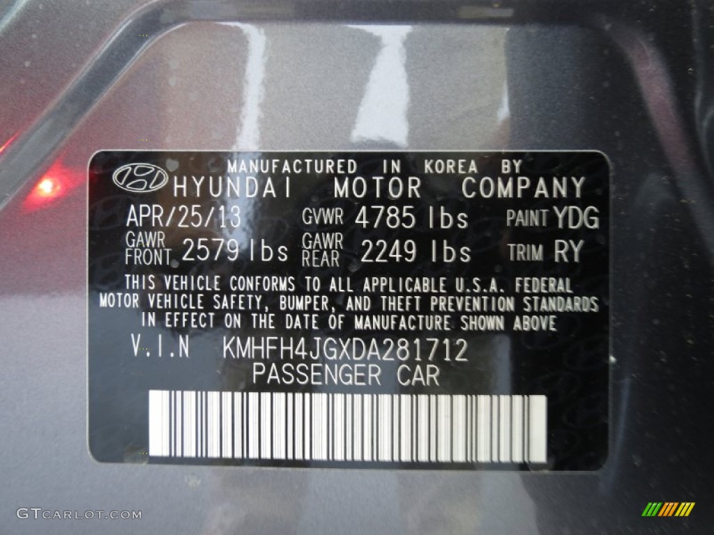 2013 Azera  - Smoke Gray Metallic / Graphite Black photo #6