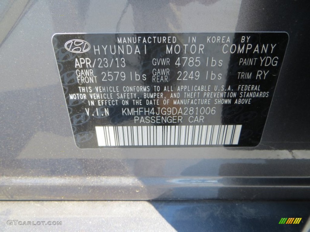2013 Azera  - Smoke Gray Metallic / Graphite Black photo #35