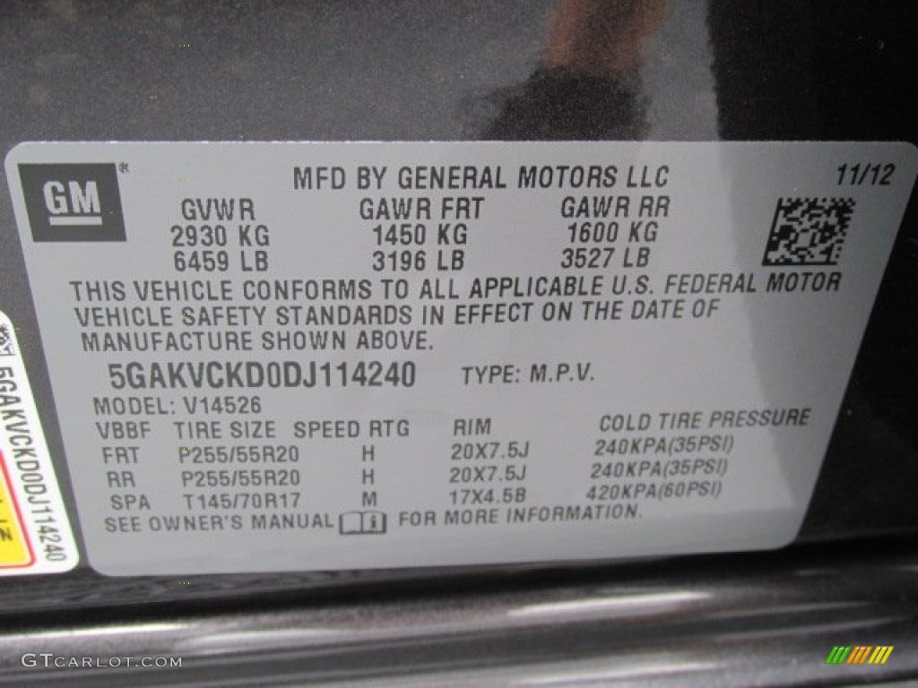 2013 Buick Enclave Leather AWD Info Tag Photo #82988306