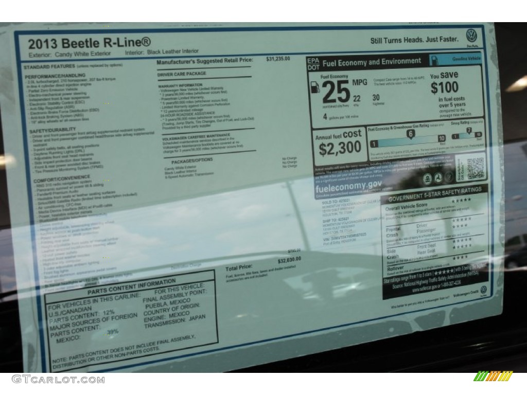 2013 Volkswagen Beetle R-Line Window Sticker Photo #82988925