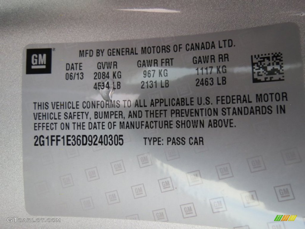 2013 Chevrolet Camaro LT Coupe Info Tag Photo #82995300