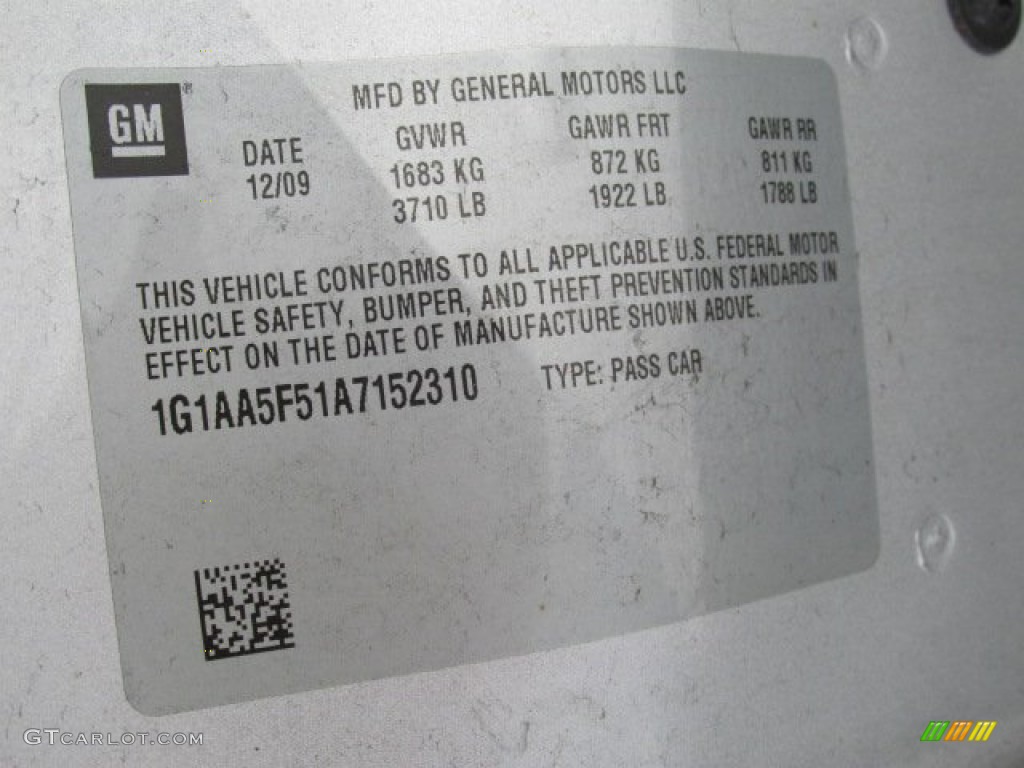 2010 Chevrolet Cobalt XFE Coupe Info Tag Photos