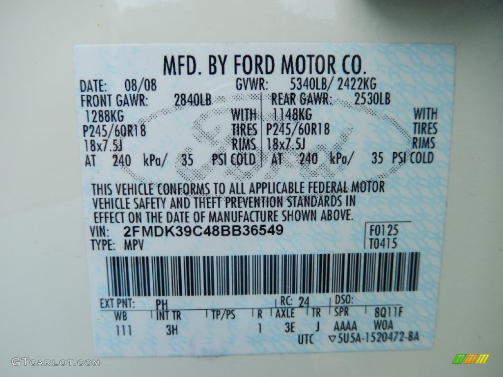 2008 Ford Edge Limited Color Code Photos