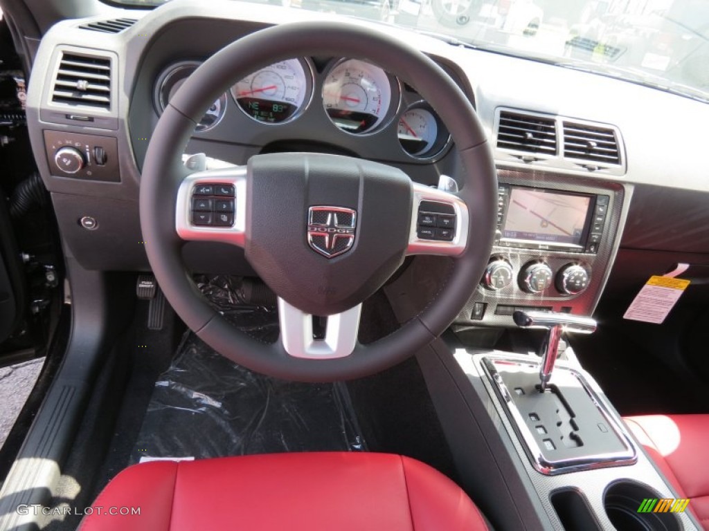 2013 Dodge Challenger R/T Redline Radar Red/Dark Slate Gray Steering Wheel Photo #83001823
