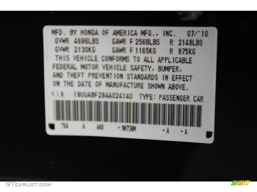 2010 Acura TL 3.5 Color Code Photos