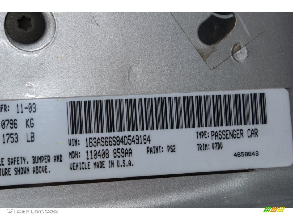 2004 Neon Color Code PS2 for Bright Silver Metallic Photo #83023100