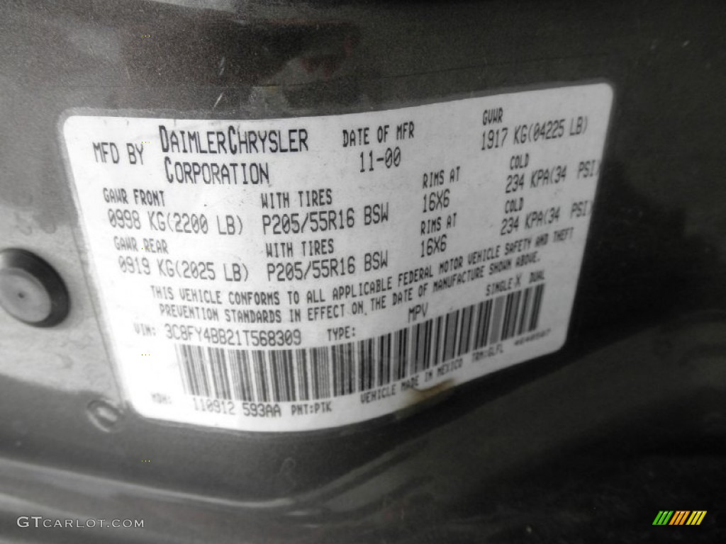 2001 PT Cruiser Color Code PTK for Mineral Gray Metallic Photo #83029263