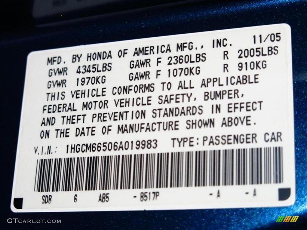 2006 Accord EX-L V6 Sedan - Sapphire Blue Pearl / Black photo #30
