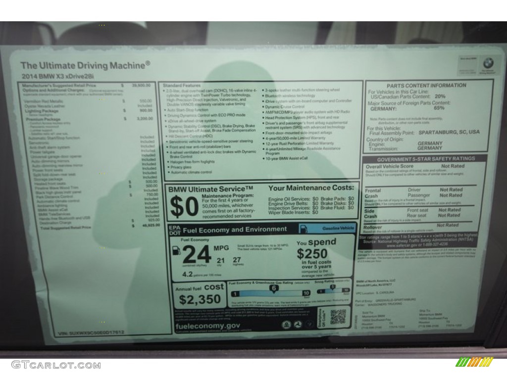 2014 BMW X3 xDrive28i Window Sticker Photo #83051340