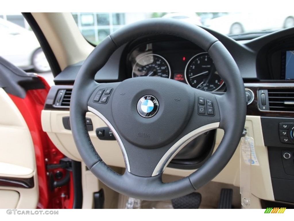 2012 BMW 3 Series 335i Coupe Cream Beige Steering Wheel Photo #83061602