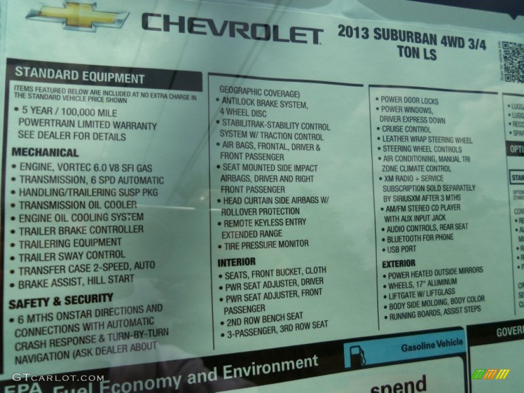 2013 Chevrolet Suburban 2500 LS 4x4 Window Sticker Photo #83067025