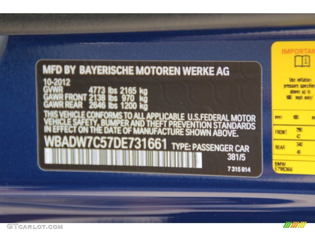 2013 3 Series Color Code 381 for Le Mans Blue Metallic Photo #83073599