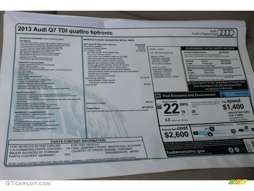 2013 Audi Q7 3.0 TDI quattro Window Sticker Photo #83080880