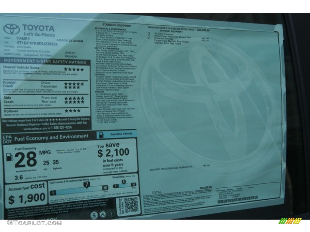 2013 Camry SE - Super White / Black/Ash photo #10