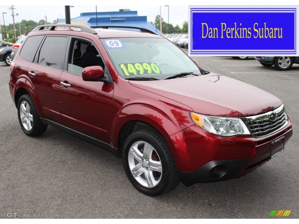 2009 Forester 2.5 X Premium - Camellia Red Pearl / Black photo #1