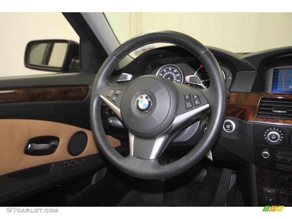 2008 BMW 5 Series 550i Sedan Natural Brown Steering Wheel Photo #83102201