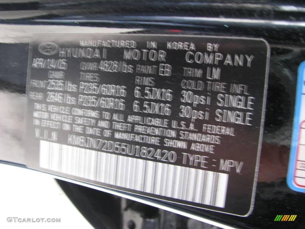 2005 Tucson GLS V6 4WD - Obsidian Black / Gray photo #14