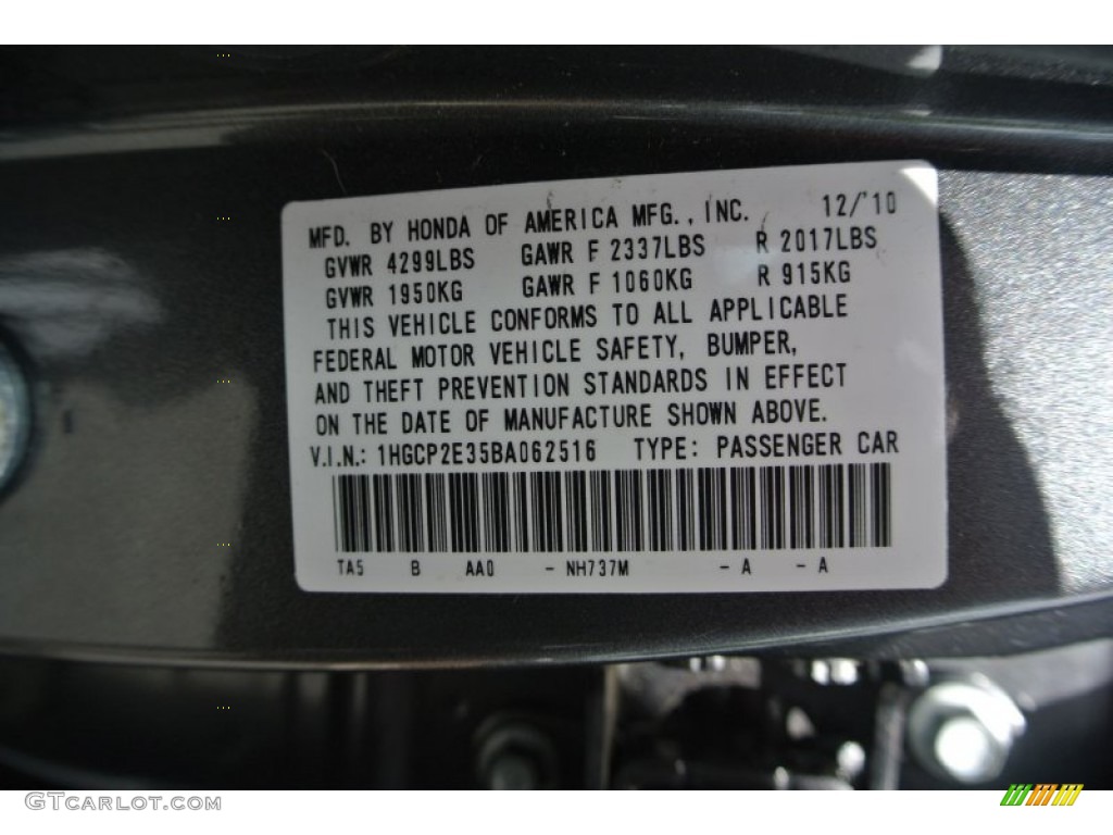 2011 Accord Color Code NH737M for Polished Metal Metallic Photo #83103882