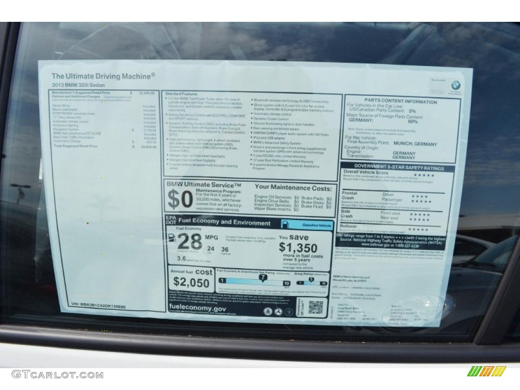 2013 3 Series 320i Sedan - Alpine White / Black photo #5