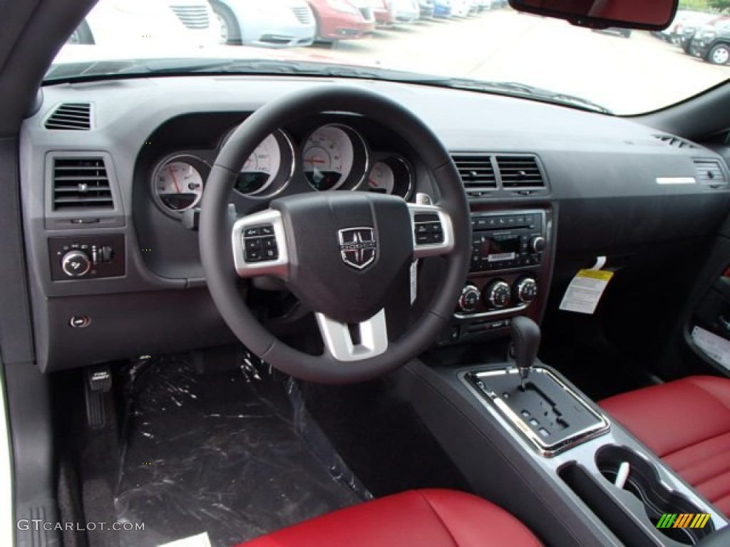 2013 Challenger SXT Plus - Bright White / Radar Red/Dark Slate Gray photo #13