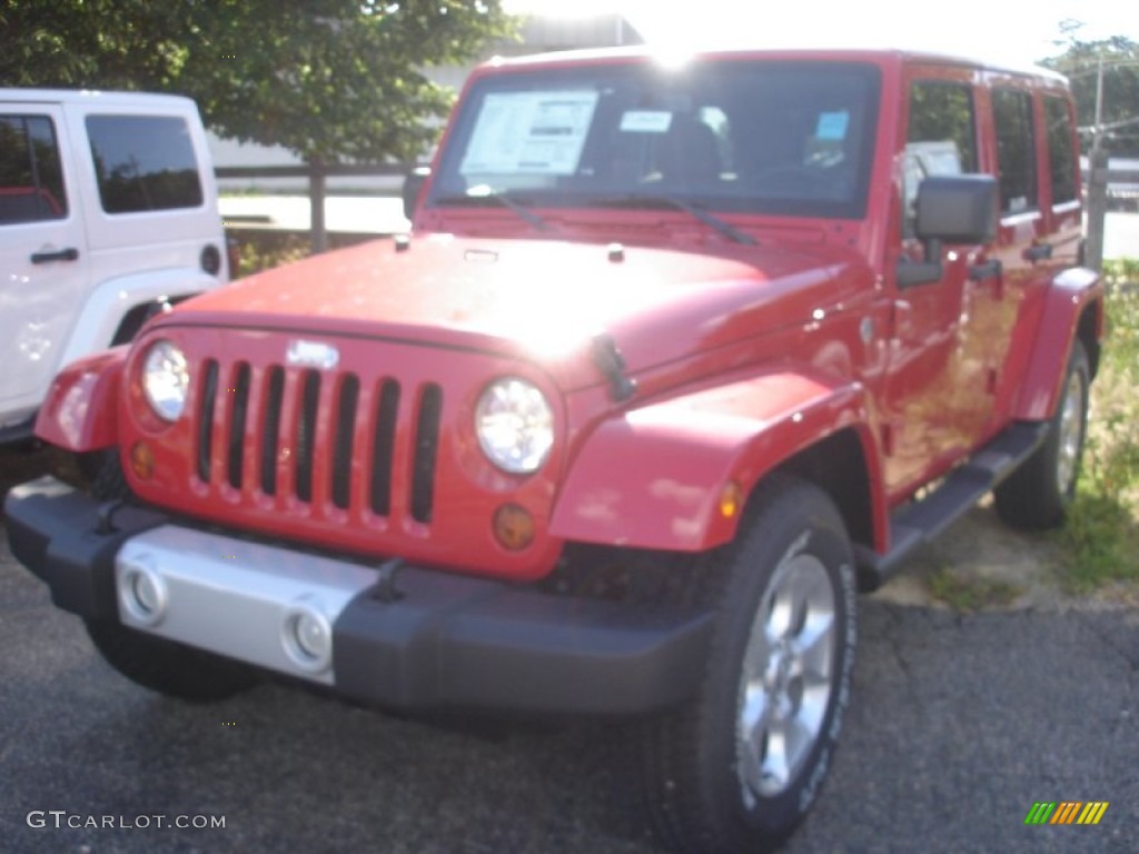 2013 Wrangler Unlimited Sahara 4x4 - Rock Lobster Red / Black/Dark Saddle photo #1