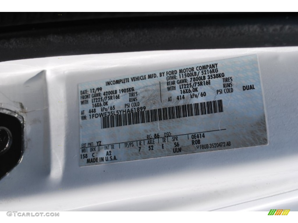 2000 Ford E Series Cutaway E350 Commercial Van Color Code Photos