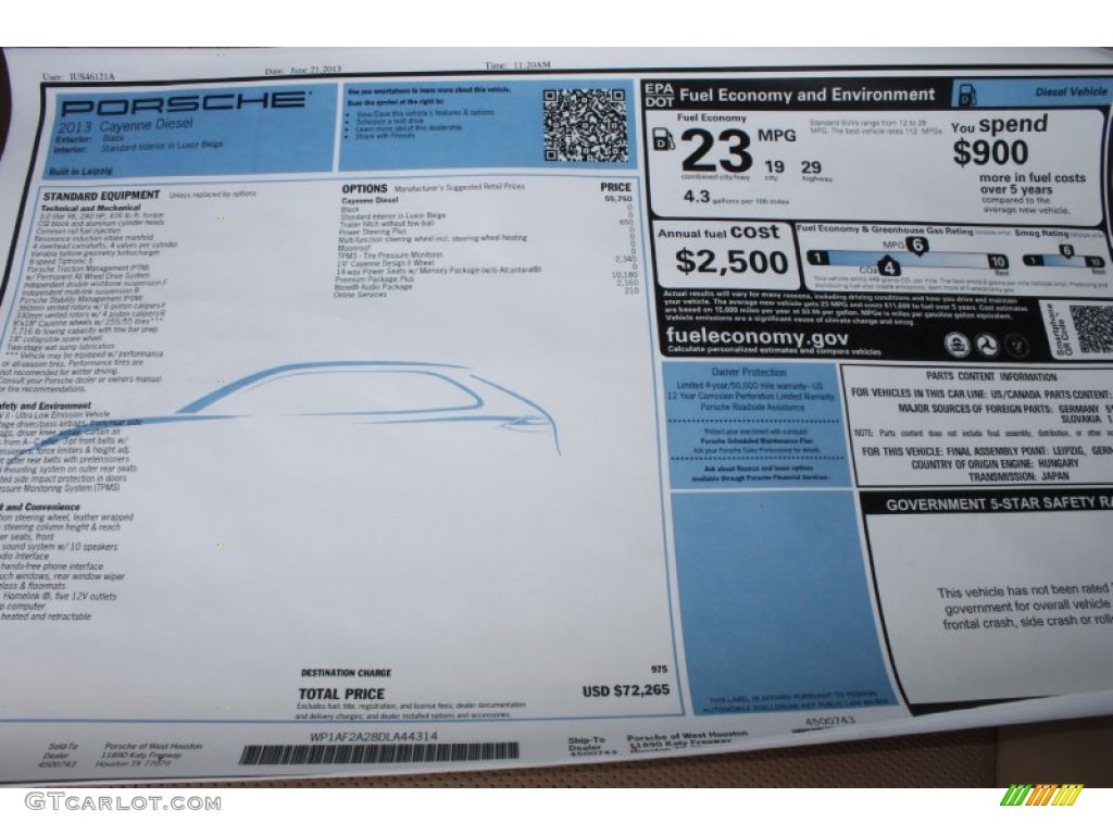 2013 Porsche Cayenne Diesel Window Sticker Photo #83137017