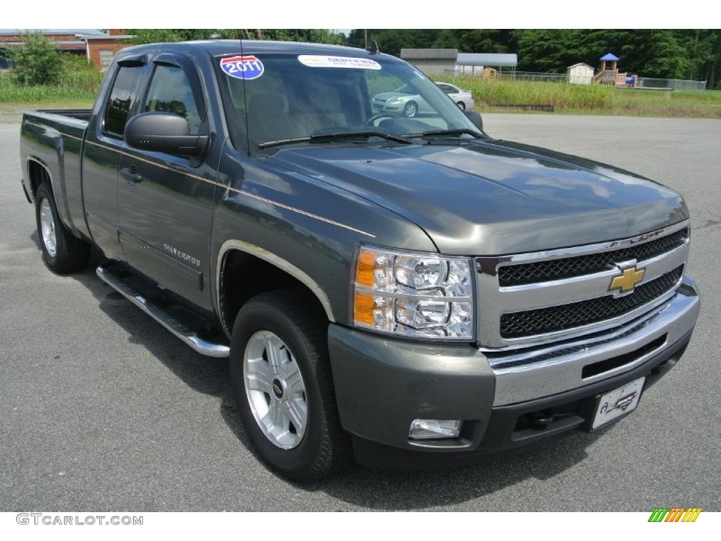 2011 Silverado 1500 LT Extended Cab - Steel Green Metallic / Light Cashmere/Ebony photo #1