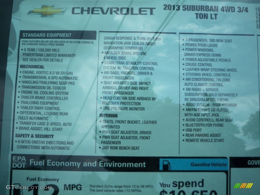 2013 Chevrolet Suburban 2500 LT 4x4 Window Sticker Photo #83195847