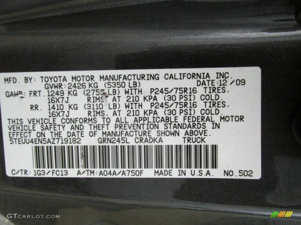 2010 Tacoma V6 SR5 Access Cab 4x4 - Magnetic Gray Metallic / Graphite photo #19