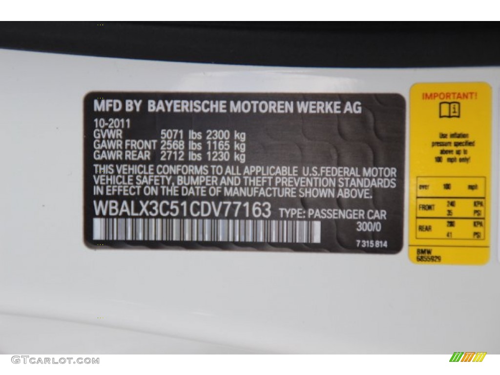 2012 6 Series Color Code 300 for Alpine White Photo #83230880