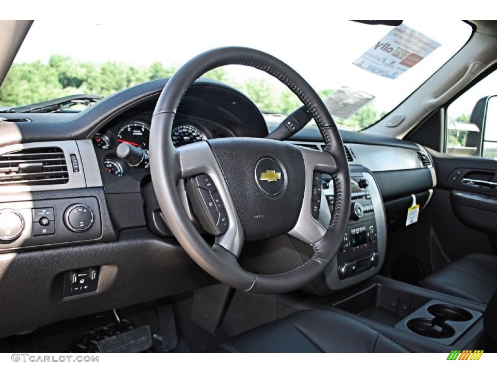 2013 Chevrolet Silverado 3500HD LTZ Crew Cab 4x4 Dually Ebony Steering Wheel Photo #83232548