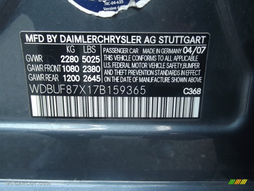 2007 Mercedes-Benz E 350 4Matic Sedan Color Code Photos