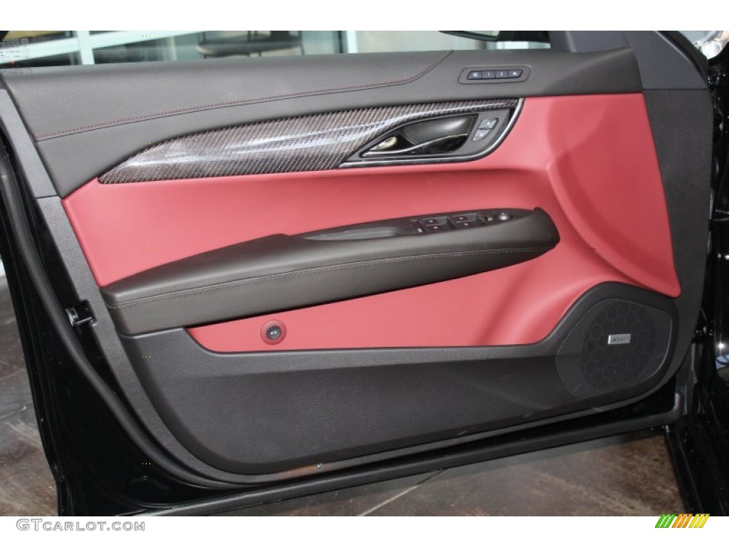 2013 Cadillac ATS 2.0L Turbo Luxury Morello Red/Jet Black Accents Door Panel Photo #83259091