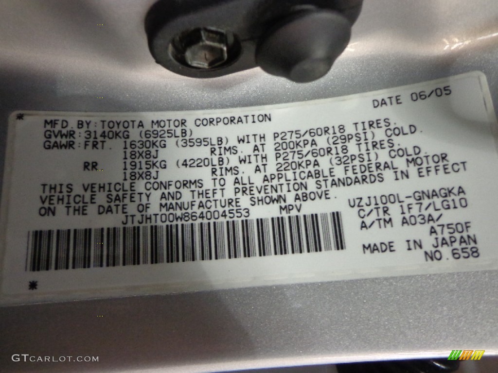 2006 Lexus LX 470 Color Code Photos