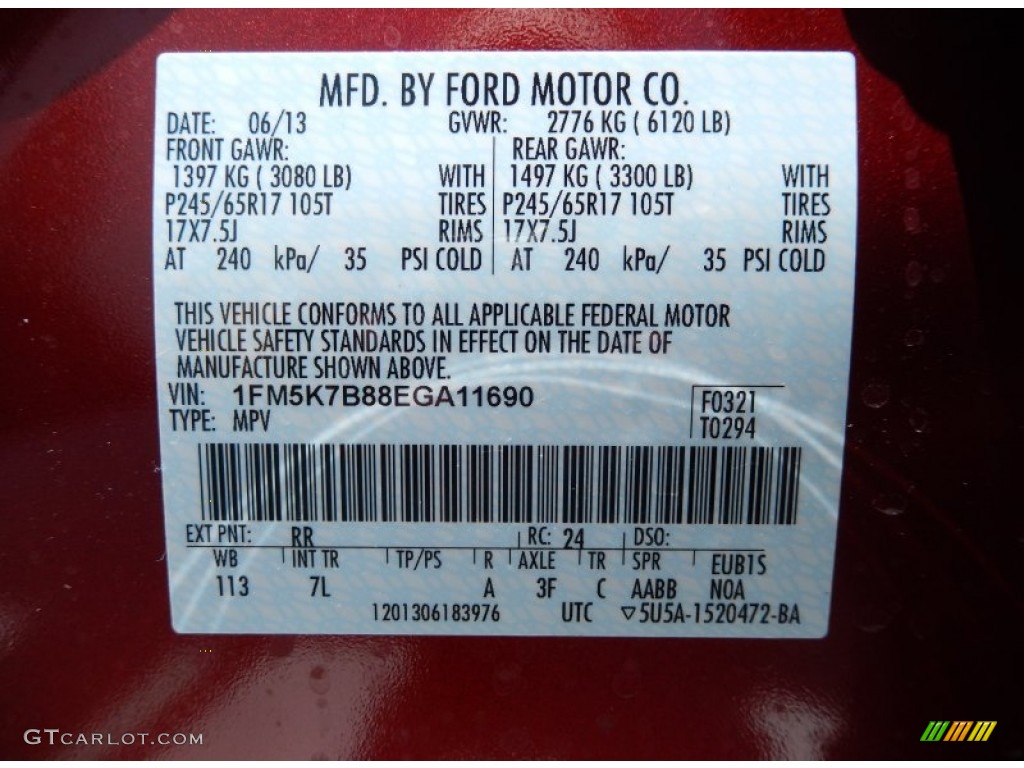 2014 Ford Explorer FWD Color Code Photos