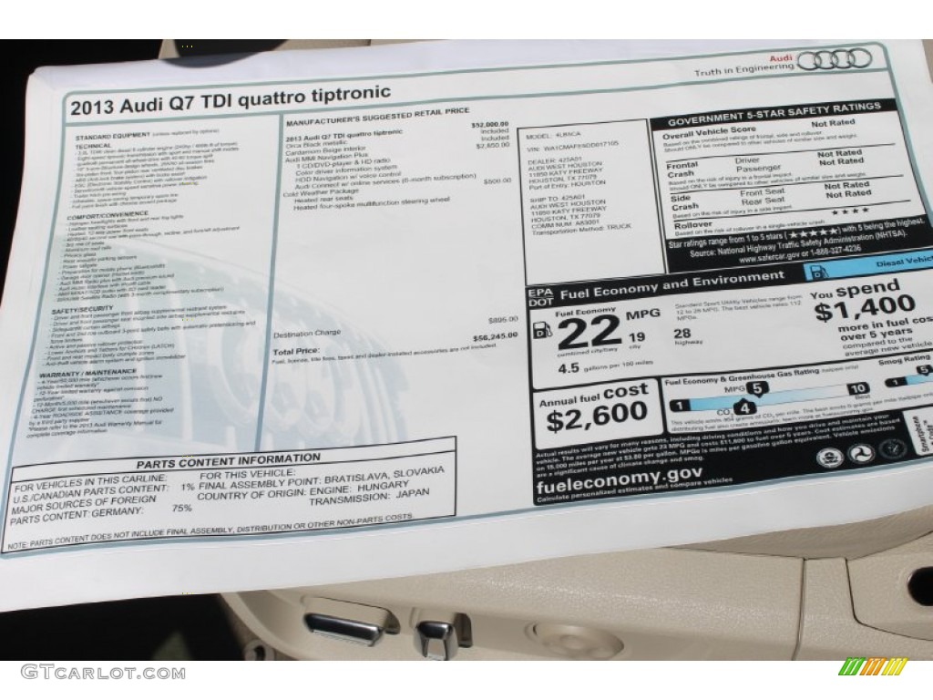 2013 Audi Q7 3.0 TDI quattro Window Sticker Photos