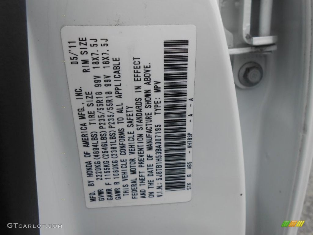 2011 RDX Color Code NH788P for White Diamond Pearl Photo #83282364