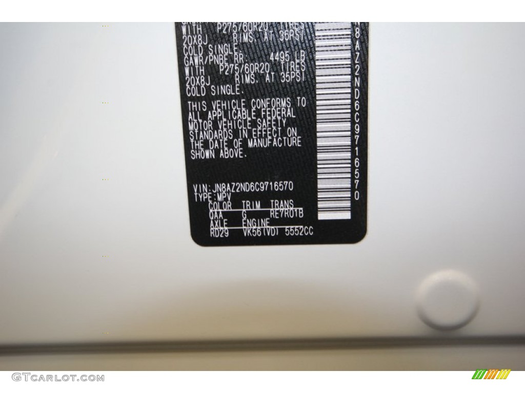 2012 QX Color Code QAA for Moonlight White Photo #83286357