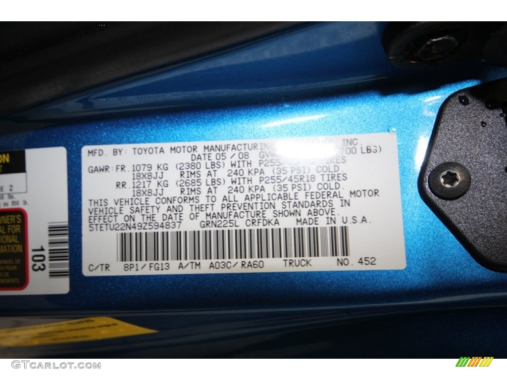 2009 Tacoma Color Code 8P1 for Speedway Blue Metallic Photo #83290797