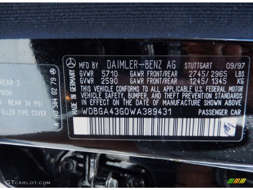 1998 Mercedes-Benz S 420 Sedan Info Tag Photos