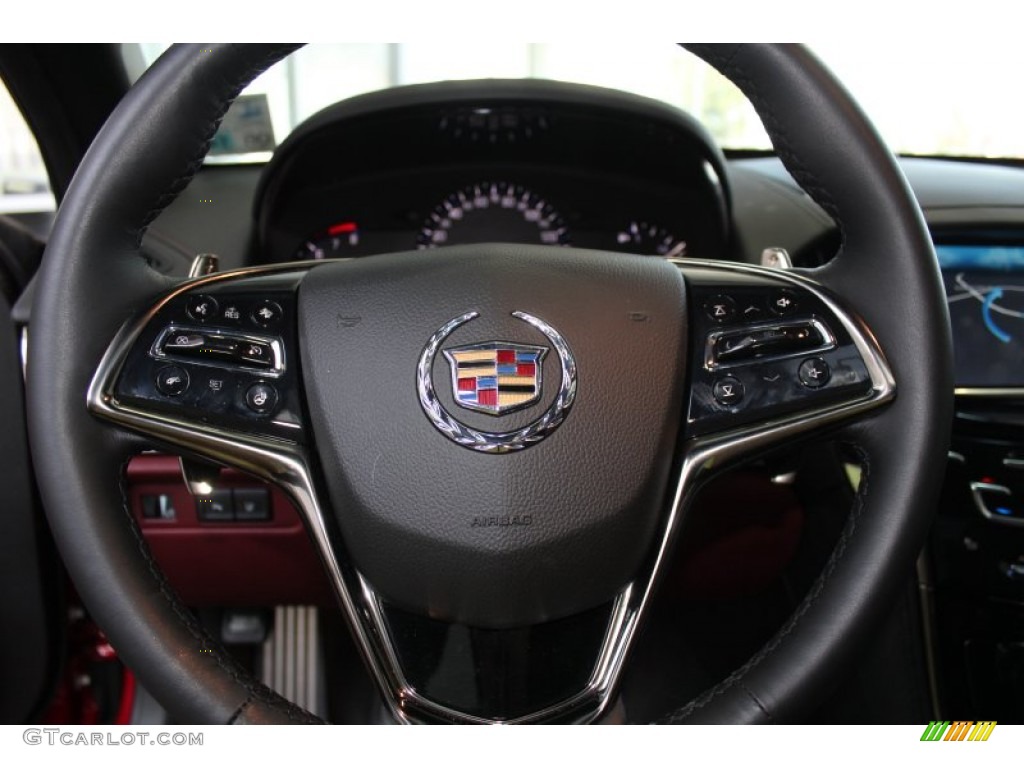 2013 Cadillac ATS 3.6L Performance Morello Red/Jet Black Accents Steering Wheel Photo #83315577