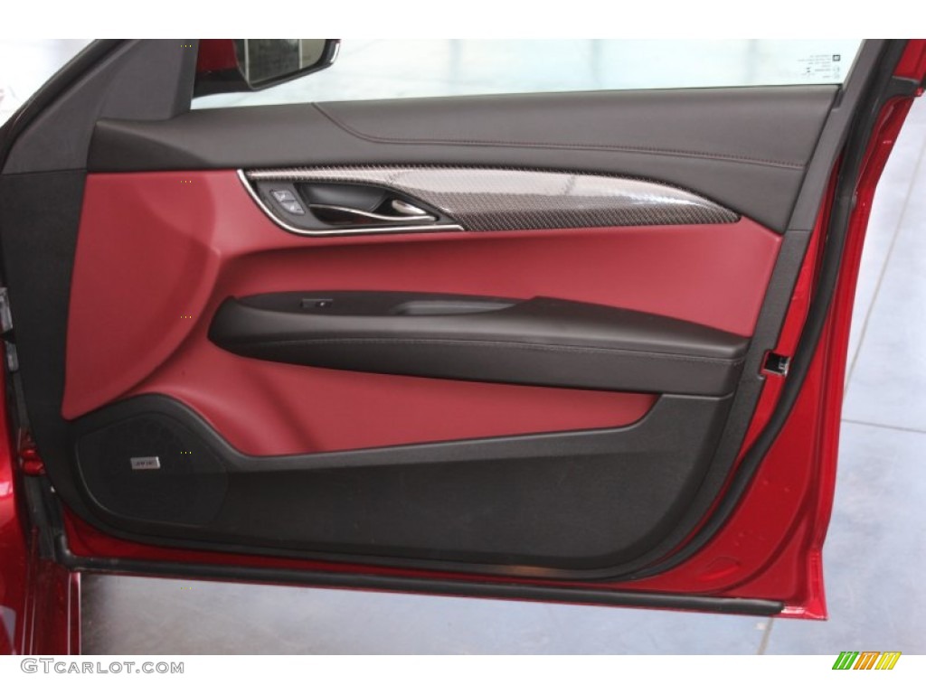 2013 Cadillac ATS 3.6L Performance Morello Red/Jet Black Accents Door Panel Photo #83315586