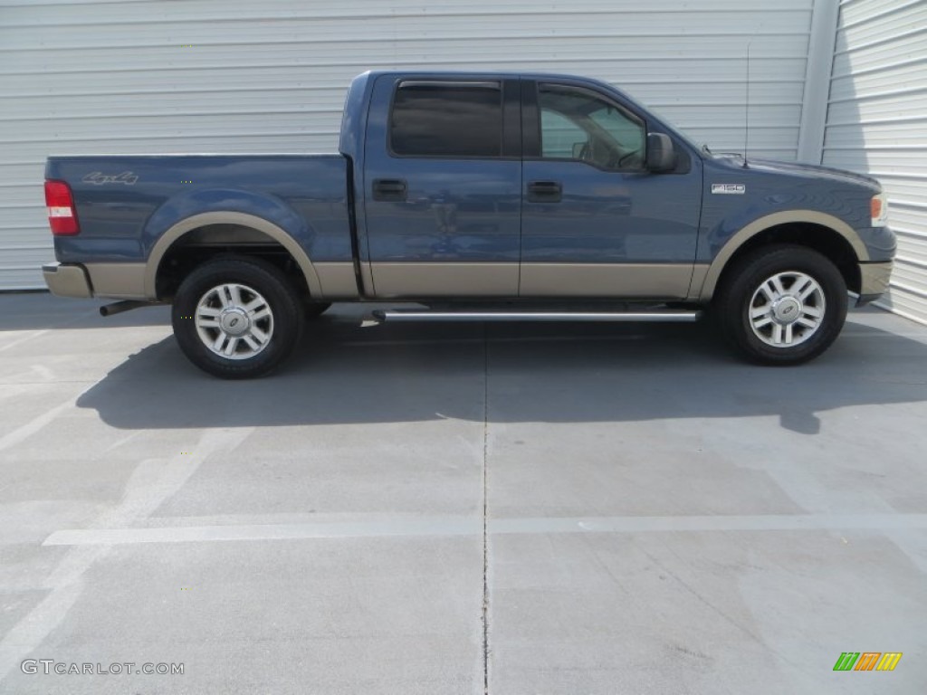 2004 F150 Lariat SuperCrew 4x4 - Medium Wedgewood Blue Metallic / Tan photo #3