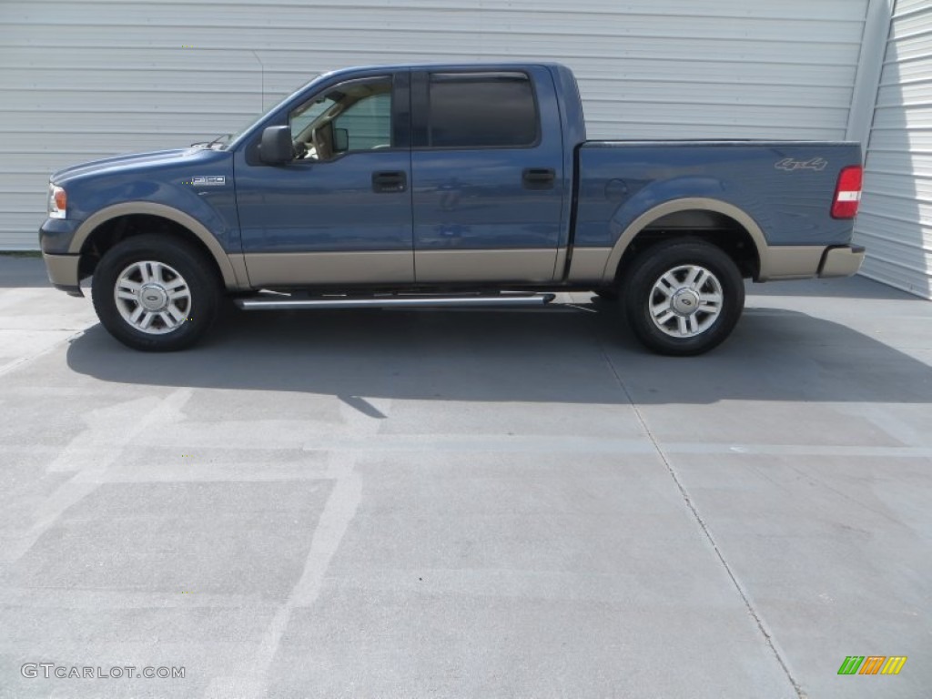 2004 F150 Lariat SuperCrew 4x4 - Medium Wedgewood Blue Metallic / Tan photo #6