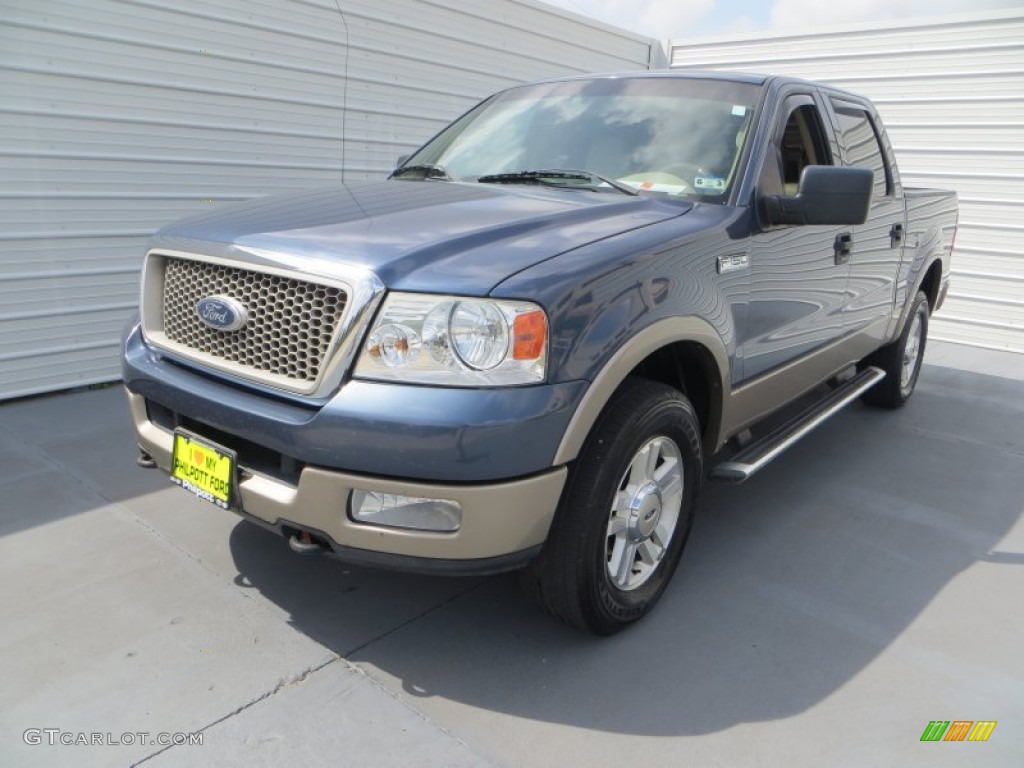 2004 F150 Lariat SuperCrew 4x4 - Medium Wedgewood Blue Metallic / Tan photo #7