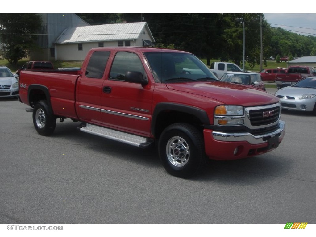 2005 Sierra 2500HD SLE Extended Cab 4x4 - Fire Red / Dark Pewter photo #1