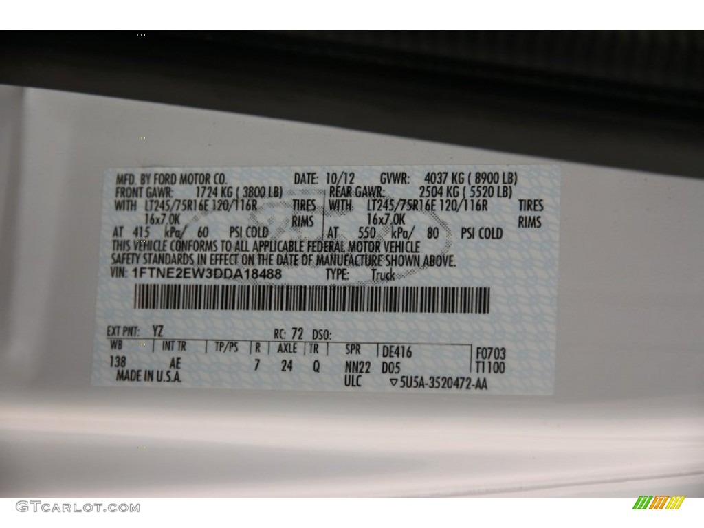 2013 E Series Van Color Code YZ for Oxford White Photo #83334076