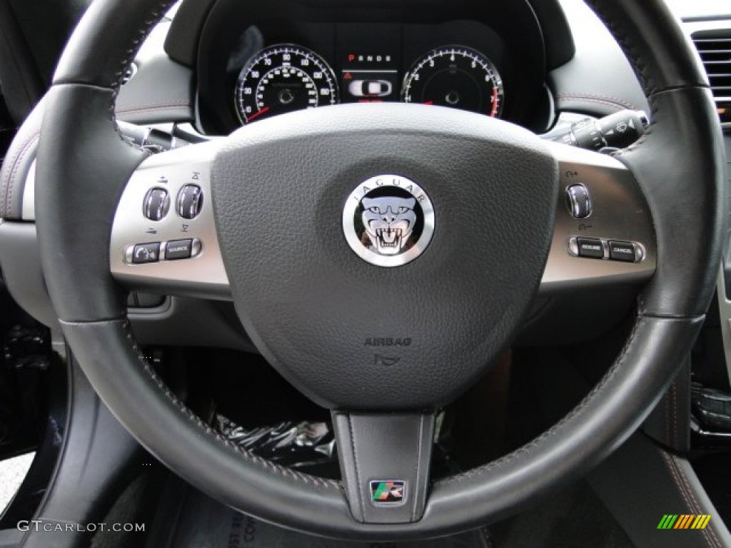 2011 Jaguar XK XKR175 Coupe Warm Charcoal/Warm Charcoal/Cranberry Steering Wheel Photo #83335042