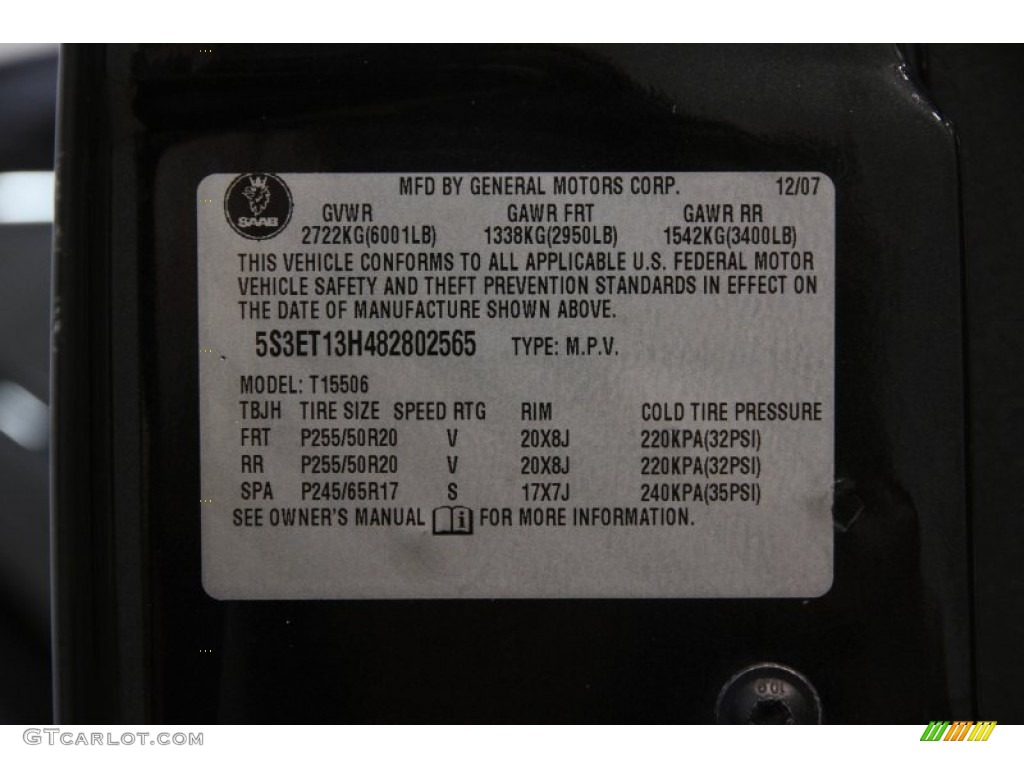 2008 Saab 9-7X 4.2i Info Tag Photo #83336665